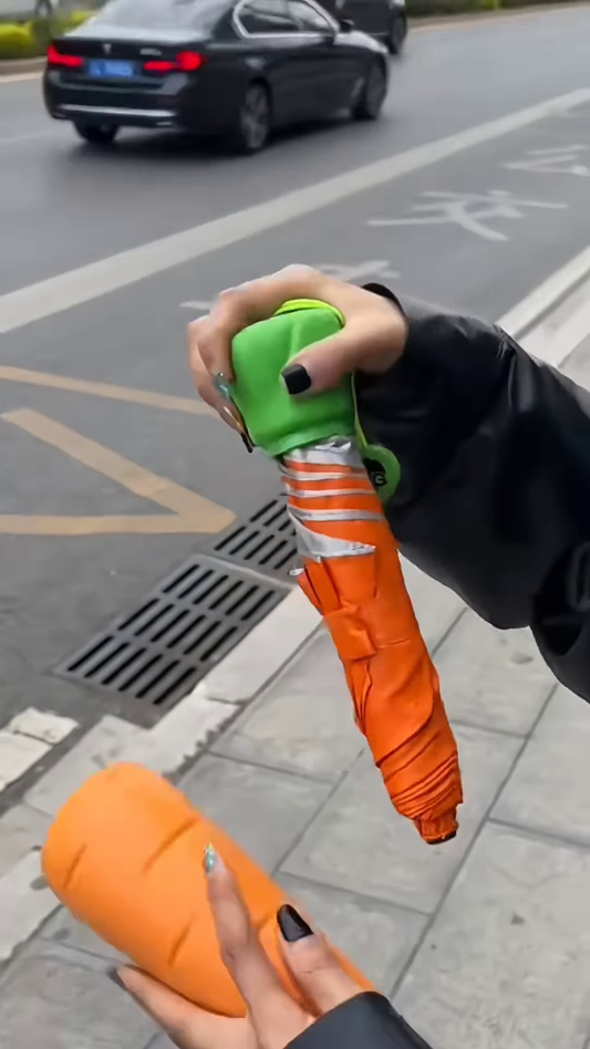 Cute Carrot Design Compact Folding Umbrella with Protective Case – Fun and Functional Rain Gear