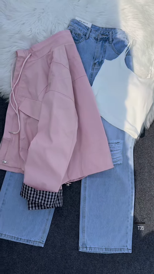 Utility Zip-Up Windbreaker with Straight-Cut Ripped Jeans β Urban Cool Look for Everyday Wear