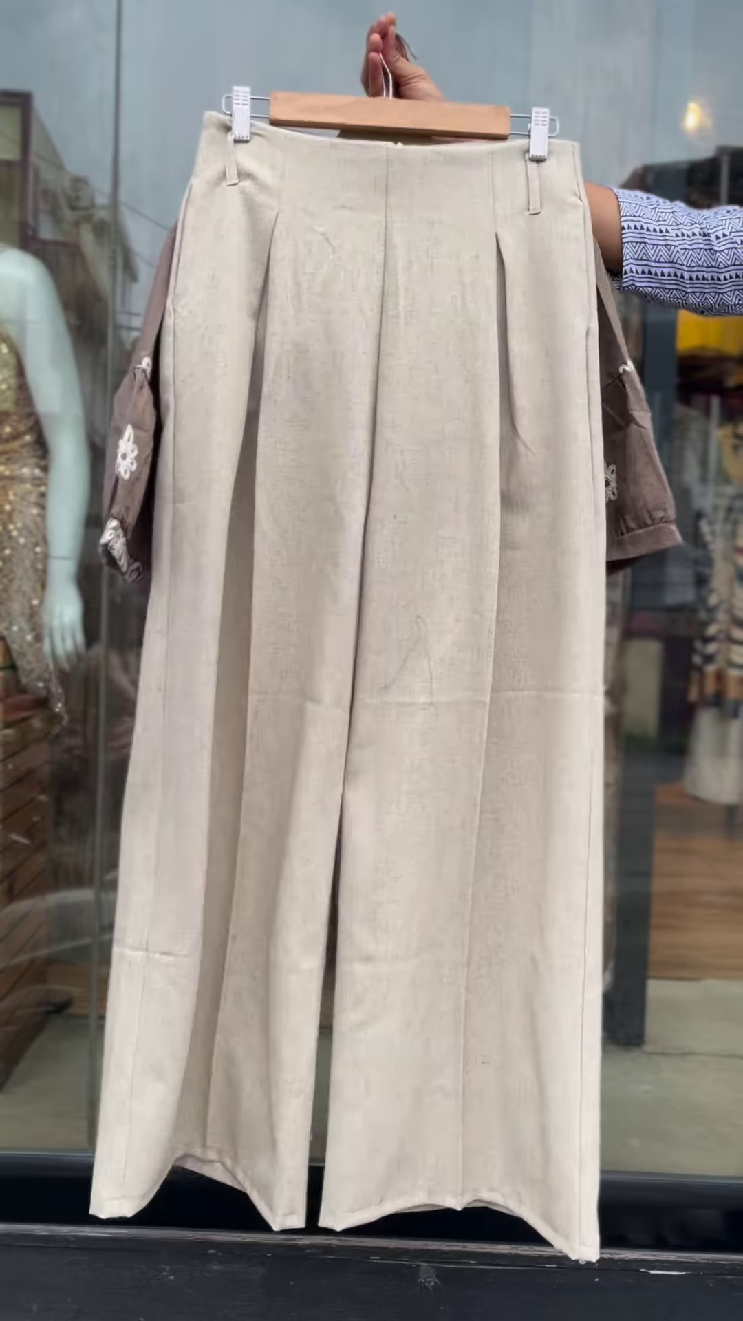 Elegant Taupe Co-ord Set with White Embroidered Details – Women’s Casual Chic Outfit