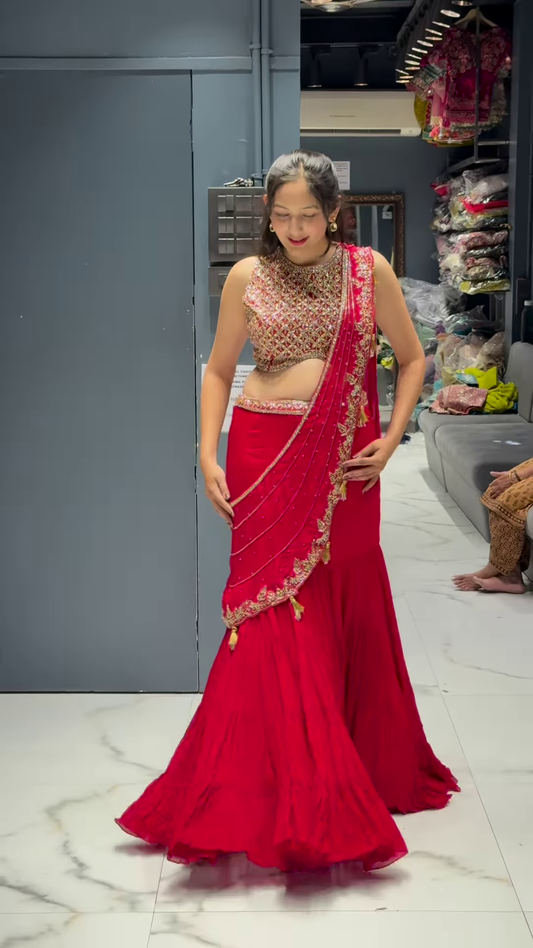 Women’s Regal Red Embroidered Lehenga Choli with Dupatta – Festive & Bridal Ethnic Wear