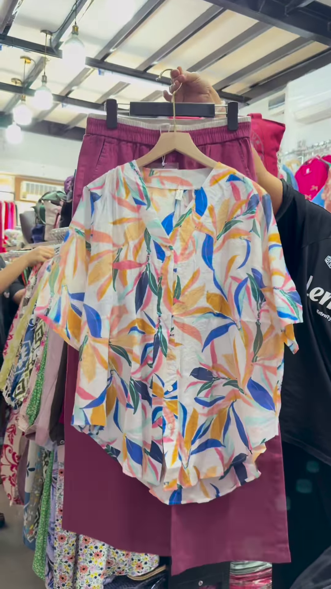 Unisex Geometric Print Button-Up Shirt with Solid Green Skirt – Contemporary Streetwear Fusion