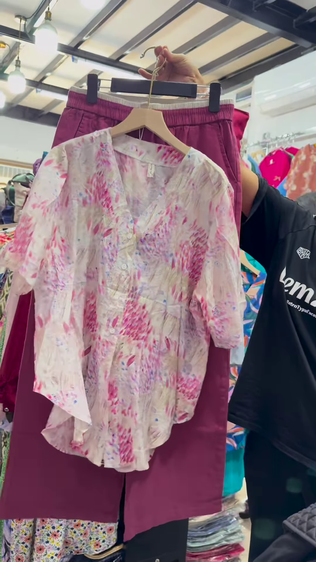 Unisex Geometric Print Button-Up Shirt with Solid Green Skirt – Contemporary Streetwear Fusion