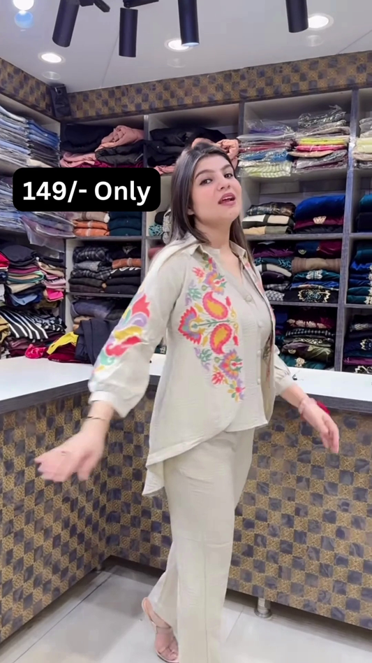 Light Beige Embroidered Kurta with Multicolor Threadwork – Festive Ethnicwear for Retail Displays