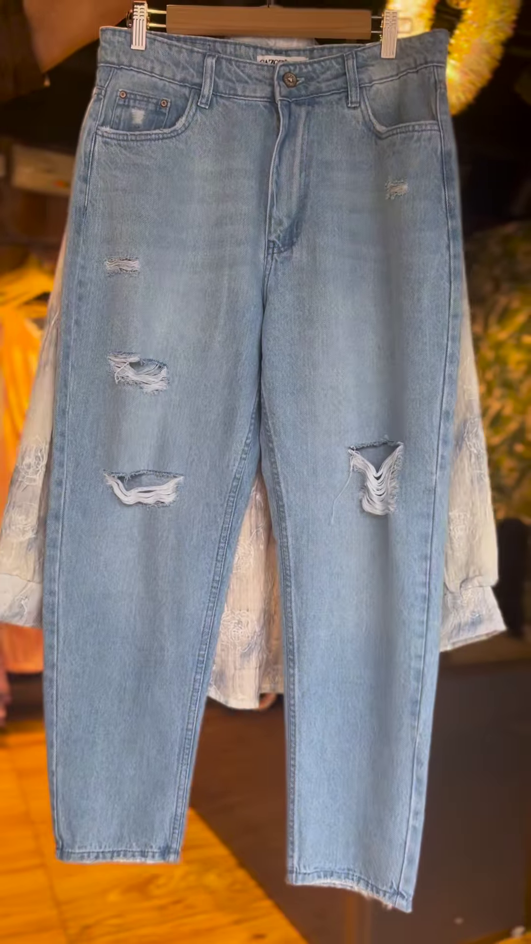 Women’s Light Blue Ribbed Tank Top with Floral Sheer Shirt and Denim Bermuda Shorts – Layered Summer Streetwear Look