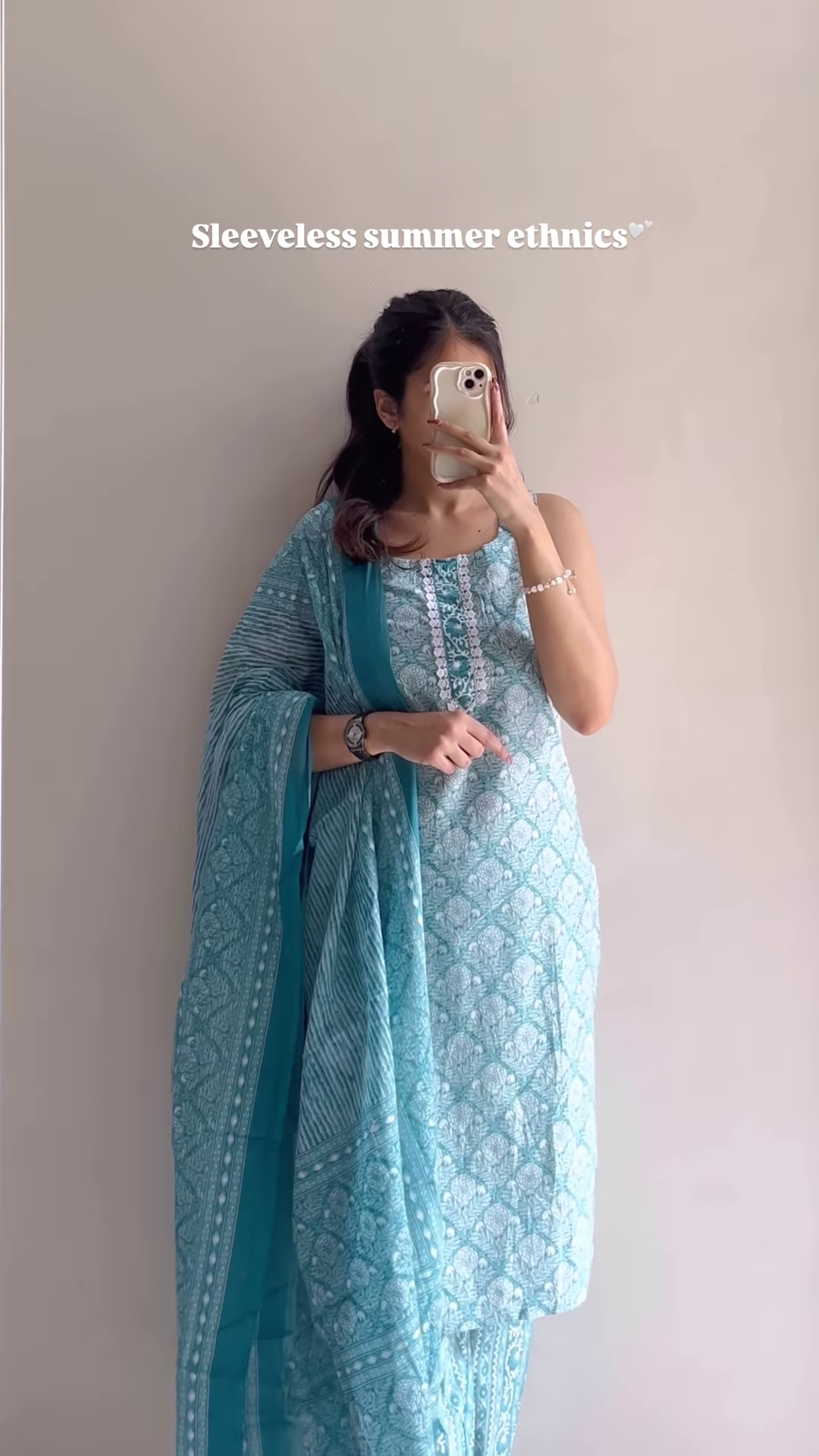 Women’s Sleeveless Light Blue Embroidered Kurta Pant Set with Dupatta – Elegant Summer Ethnicwear