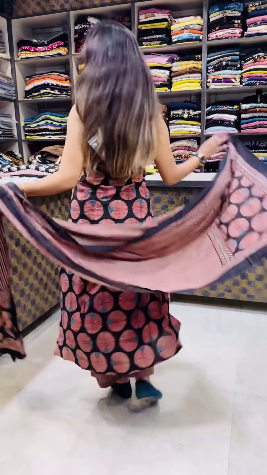 Women’s Sleeveless Black Dress with Red Circular Motifs & Keyhole Neckline – Boutique Ethnicwear Styled with Matching Fabric Accent