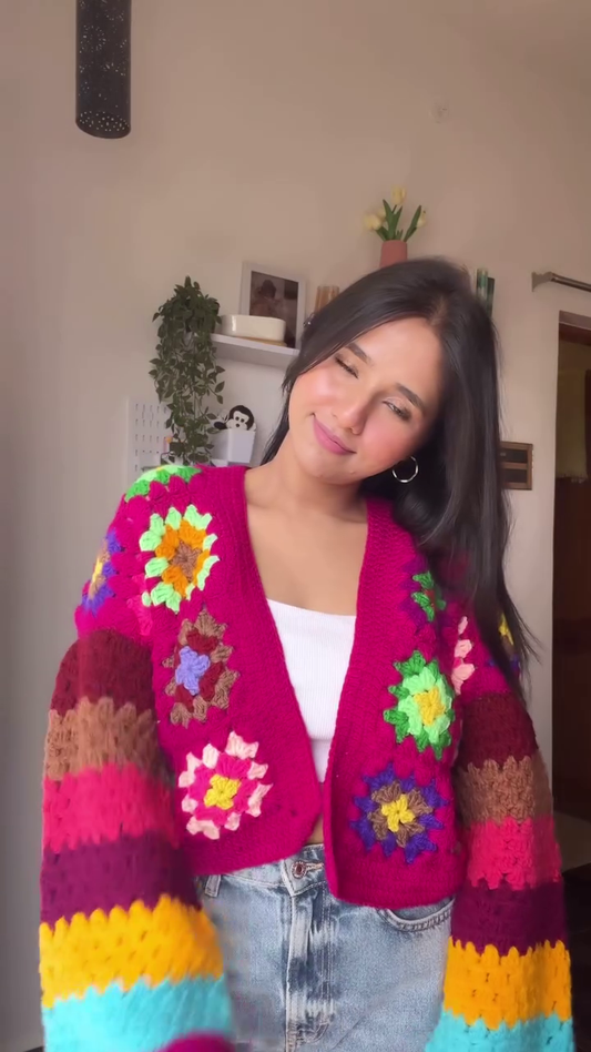 Hand‑Crocheted Bloom Cardigan – Vibrant, Cozy, and Insta‑Ready 🌸✨
