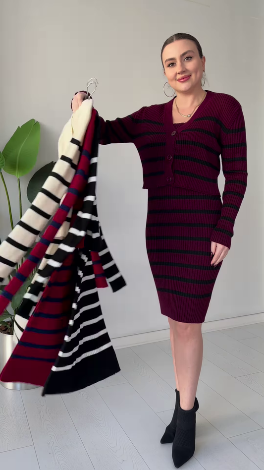Striped Knit Coβord Dress Set β Chic, Stretchy, and Ready to Dress Up or Down