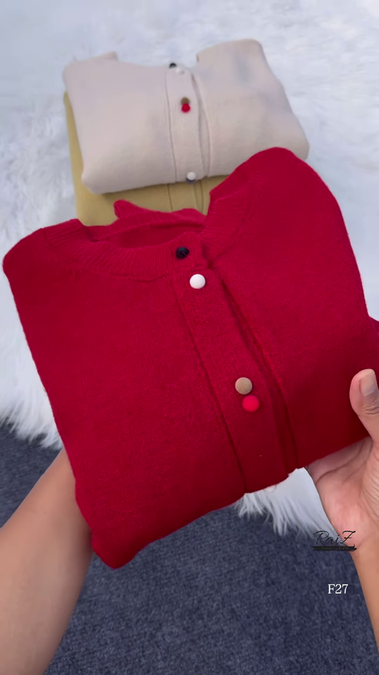 Colorful Buttoned Sweater Collection ๐งถ Available in Red, Beige, Yellow, Gray & Black