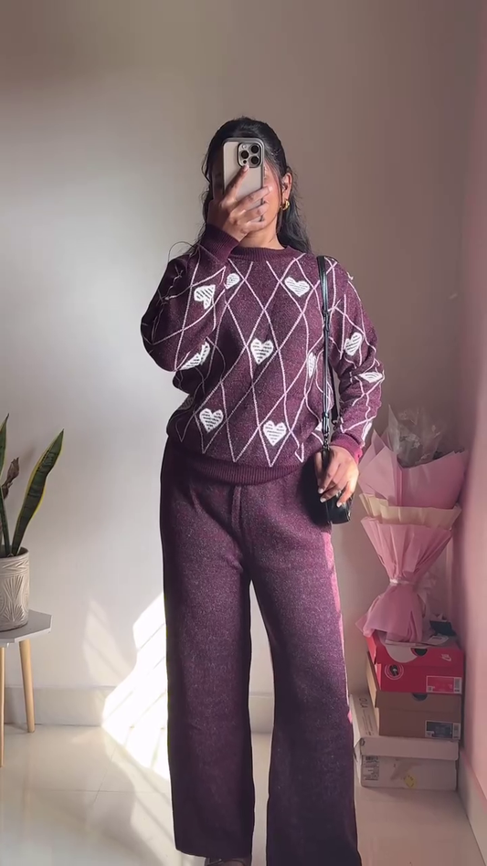 Knitted Sweater & Jogger Co-ord Set 🧶 Available in Maroon & Brown Variants