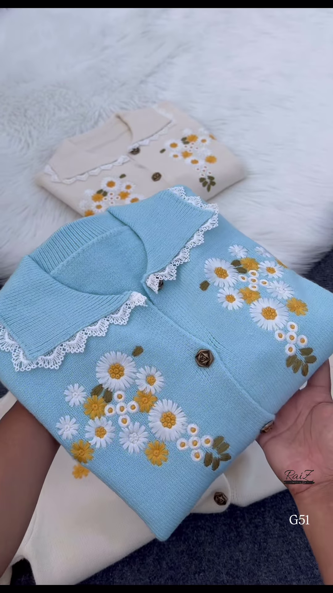 Embroidered Floral Collar Cardigans 🌼 Available in Cream, Light Blue & Lace-Trim Variants