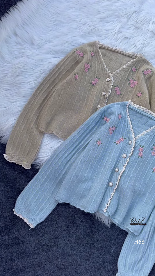 Lace-Trimmed Floral Embroidered Cardigans 🌷 Available in Pink, White & Brown