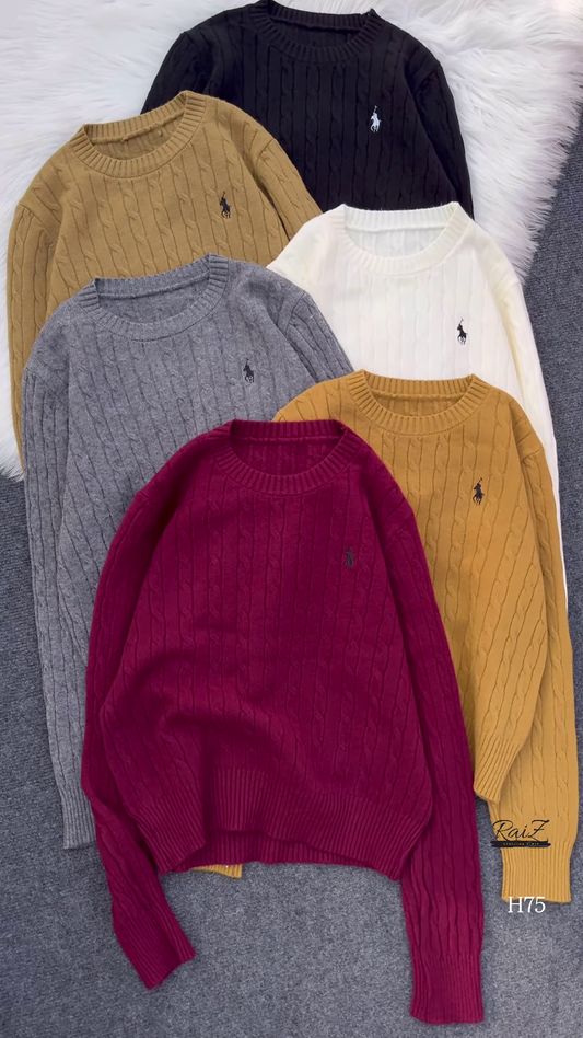 Cable-Knit Embroidered Sweaters π§₯ Available in Black, Beige, White, Gray, Mustard & Burgundy