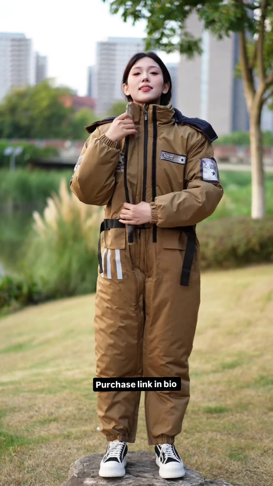 Brown Utility Jumpsuit π§ with Reflective Strips & Patch Details