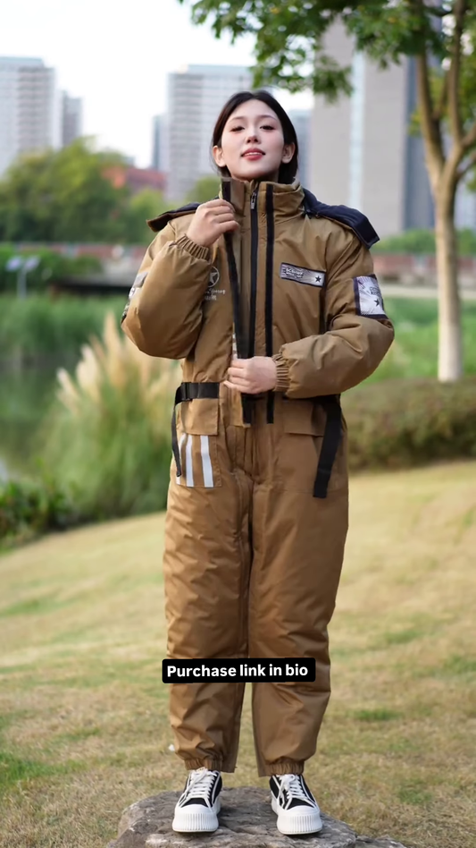 Brown Utility Jumpsuit π§ with Reflective Strips & Patch Details