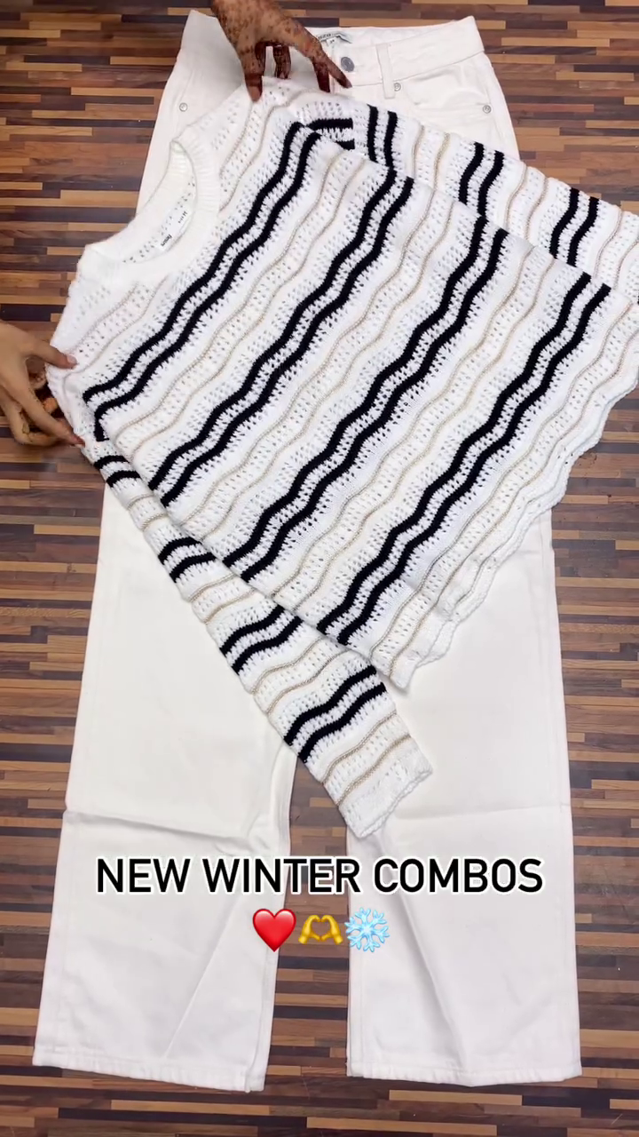 Winter Knitwear Combos ❄️ Cozy Sweaters with White & Black Pants – Floral, Wavy & Geometric Styles