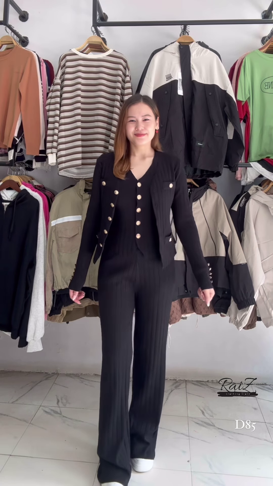 Ribbed Knit Co-ord Sets π§Άπ€ With Button Accents β Black & Beige Variants