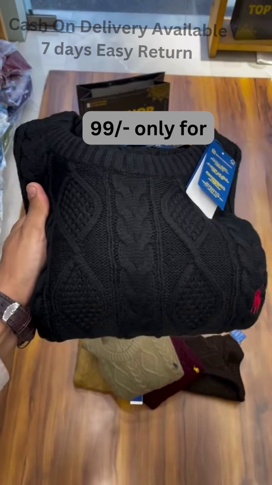 Cable-Knit Sweater Collection π§Άπ With Folded Display β Black, Mustard, Maroon & Brown Variants