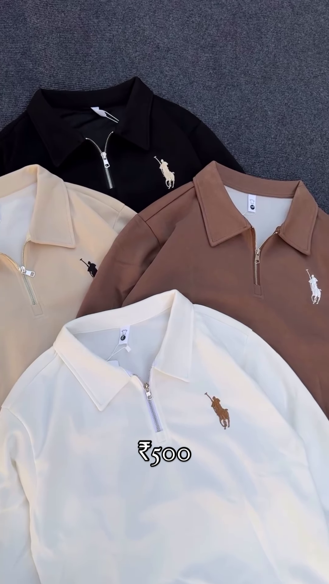 Half-Zip Polo Shirts 🧵🧼 With Embroidered Chest Detail – Black, Beige, Brown & White Variants