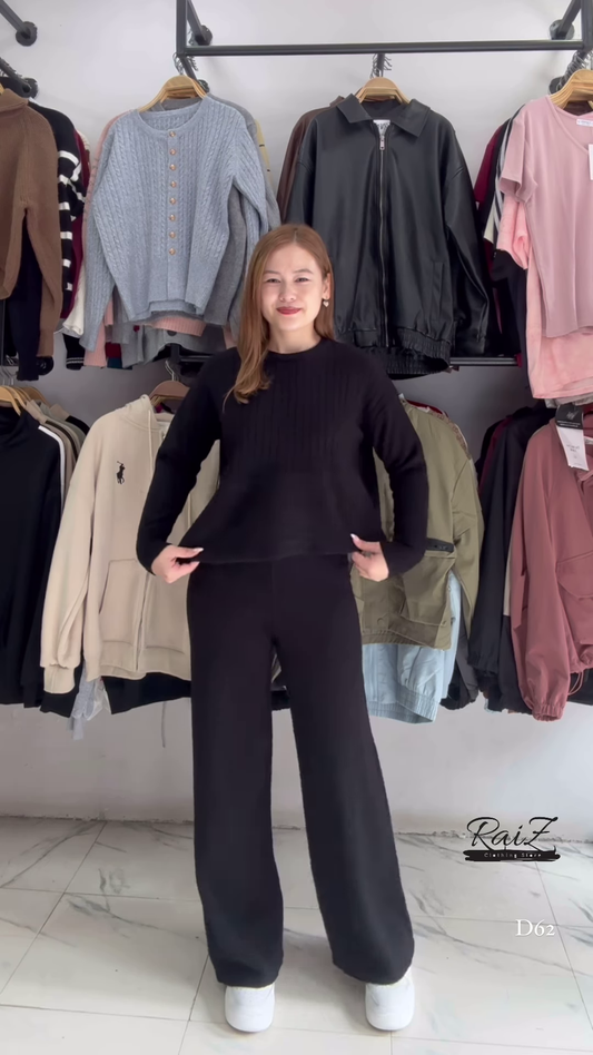 Solid Knit Co-ord Sets 🧶🖤 With Sweater & Matching Bottoms – Black, Red & Purple Variants