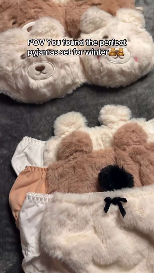 Fluffy Animal-Themed Winter Pajama Sets π»βοΈ β Soft Plush Sleepwear with Bear & Panda Faces