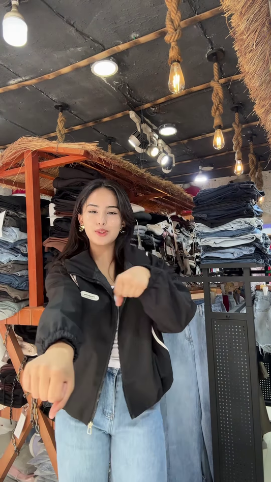 Women’s Casual Zip-Up Jackets 🧥✨ – Yellow, White & Maroon Variants Styled in Rustic Store Setting