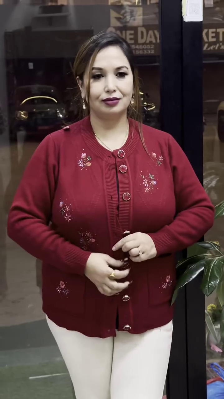 Floral Embroidered Knit Cardigans 🌸🧥 – Available in Beige, Red & Lavender Variants with Pocket & Button Detailing