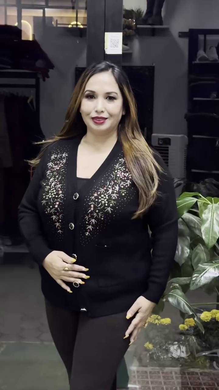 Floral V-Neck Knit Cardigans 🌸🧥 – Purple, Black & Beige Variants with Button Closure & Boutique Styling