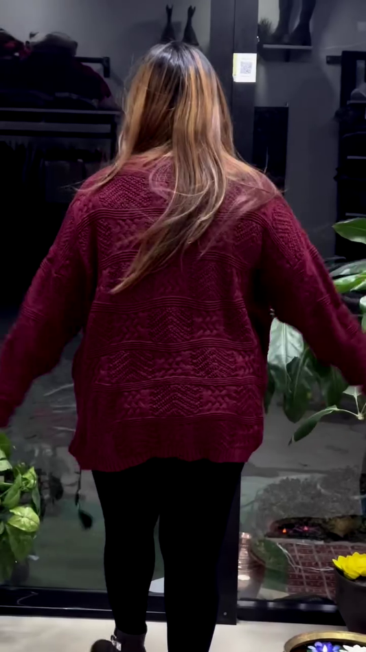 Textured Knit Sweaters π§Άπ§₯ β White, Maroon & Black Variants with Raised Pattern Detailing