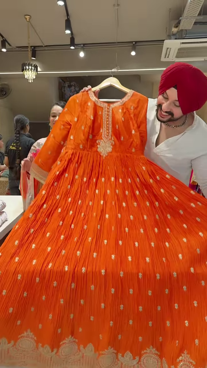 Vibrant Orange Embroidered Anarkali with Gold Motifs – Festive Ethnicwear for Women