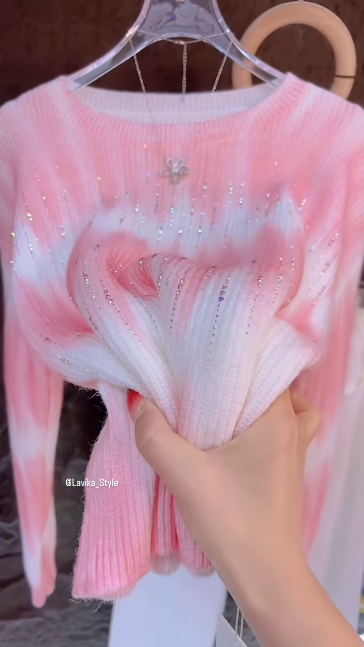 Pink & White Gradient Embellished Sweater – Soft Knit Casualwear for Women