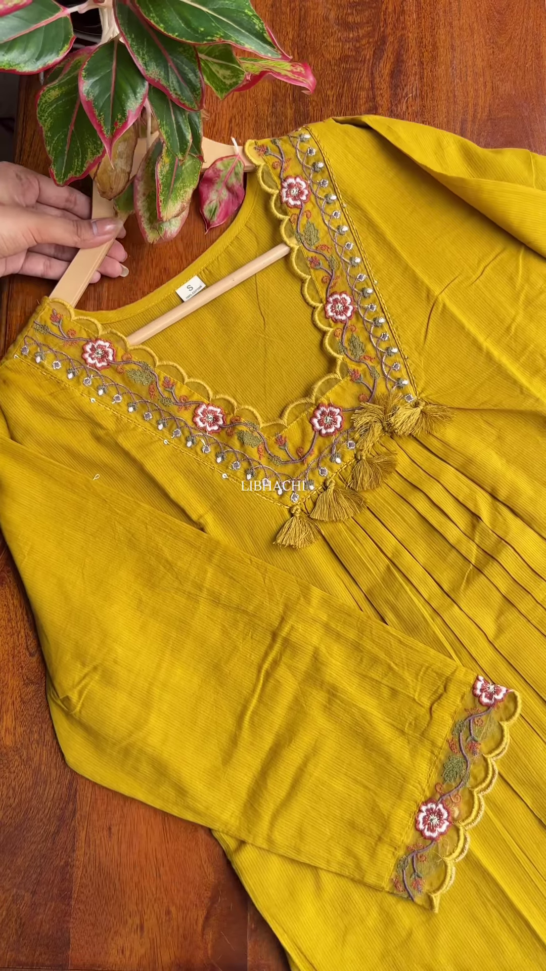 Green Pleated Kurta with Pink Floral Embroidery – Festive Ethnicwear for Women