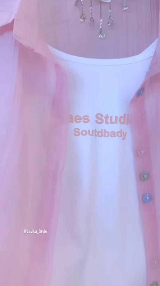 Effortless Pink Sheer Button-Down Shirt Set