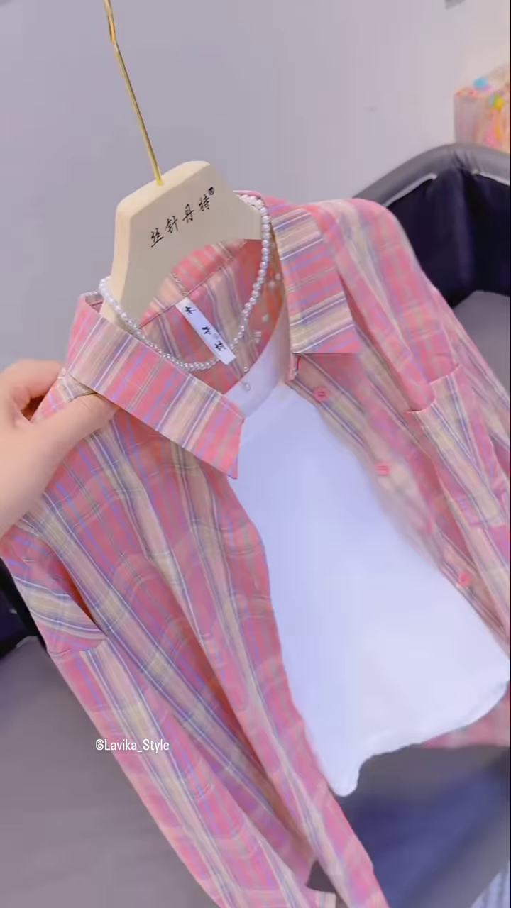 Casual Plaid Oversized Shirt and Top Set