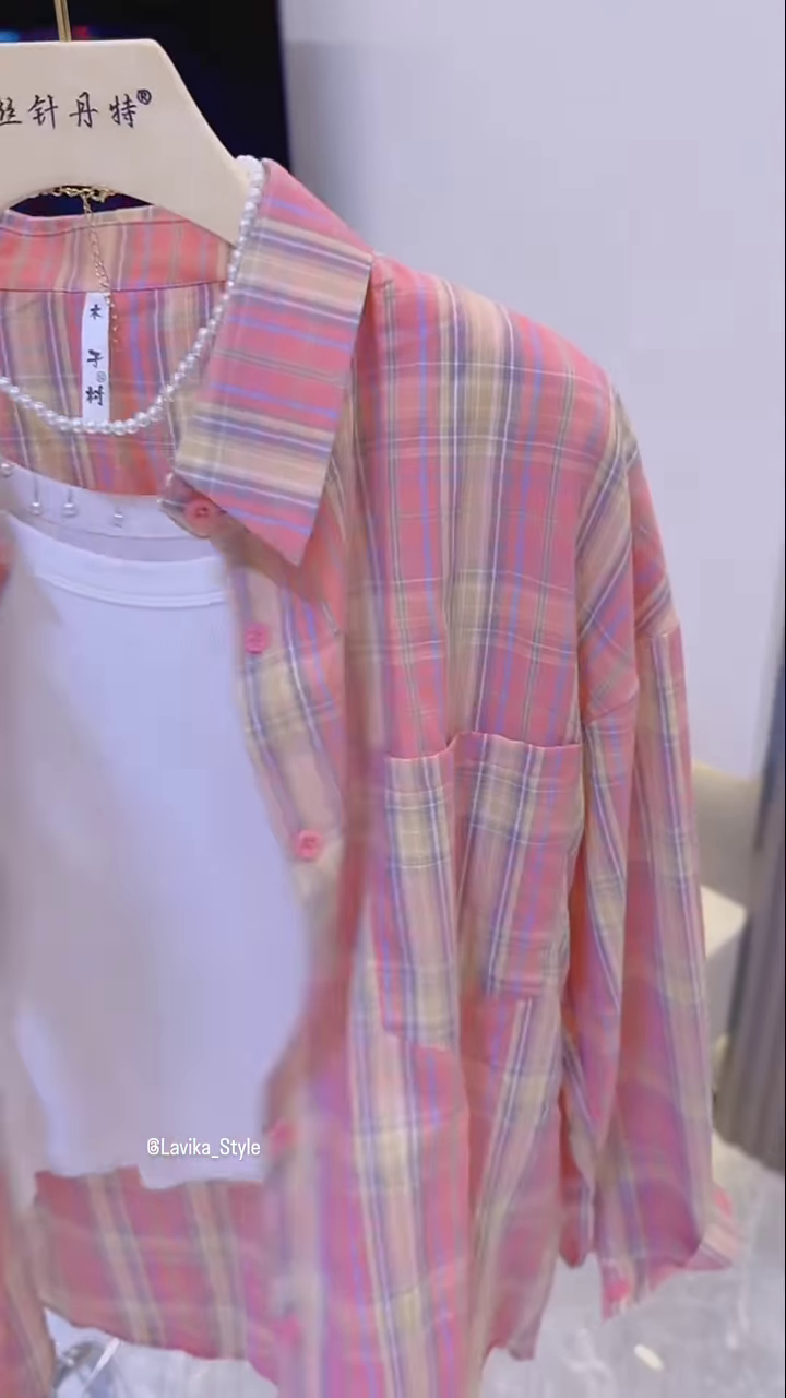 Casual Plaid Oversized Shirt and Top Set