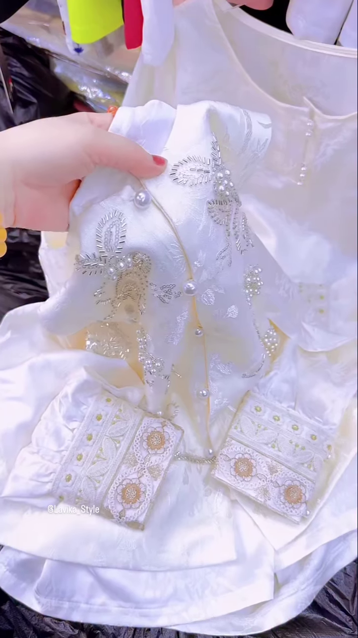 Exquisite Silk and Brocade Top with Pearl and Sequin Embellishments