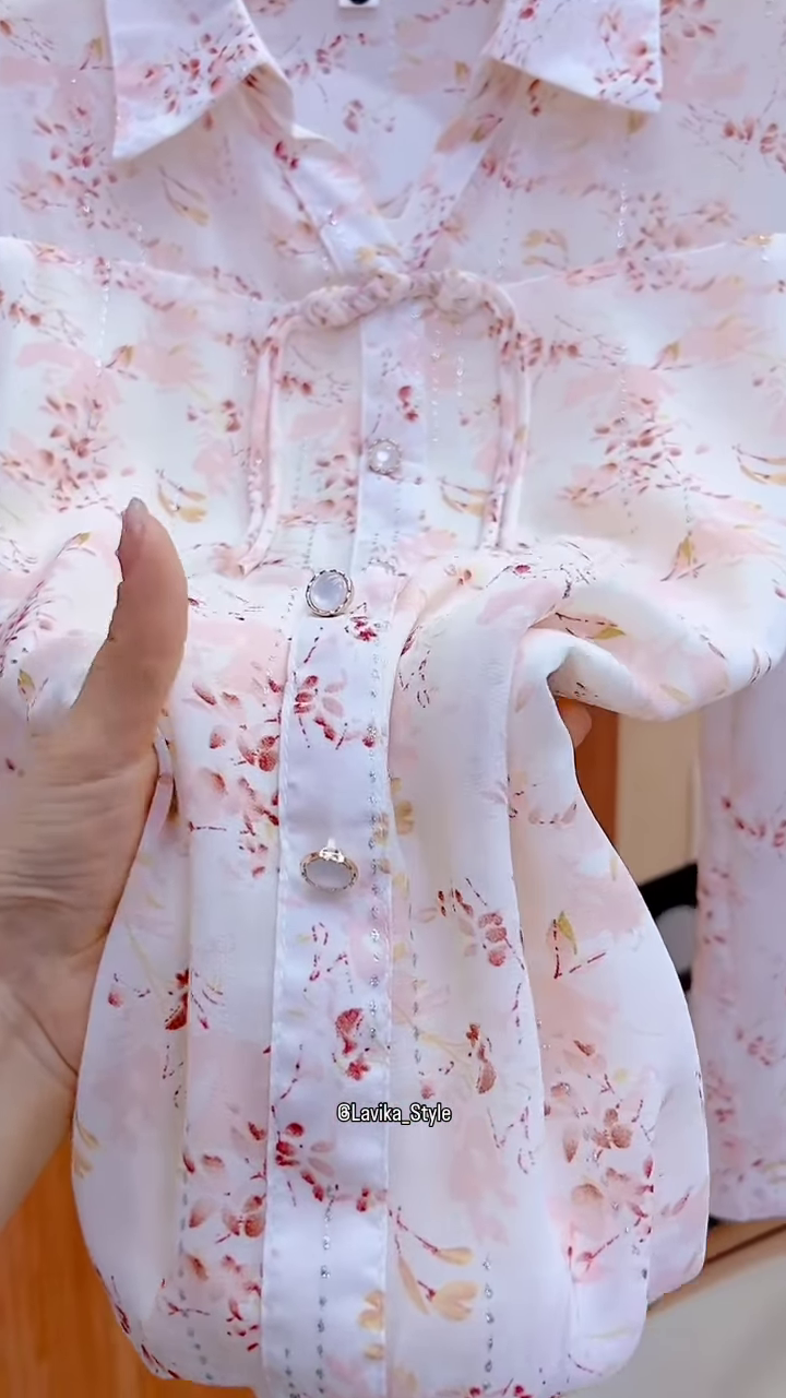 Delicate Floral Sheer Blouse with Front Tie Detail