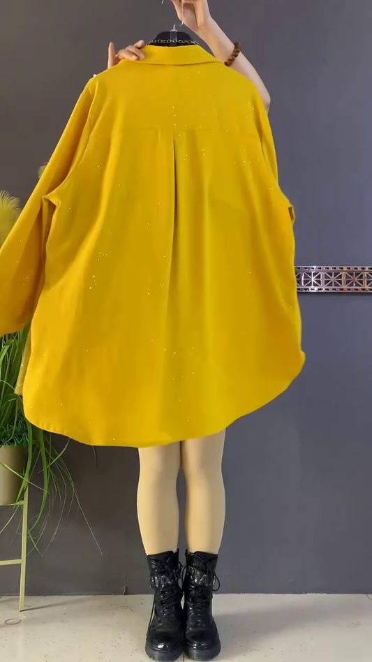 Stylish Yellow Tunic with Pearl and Pleated Details