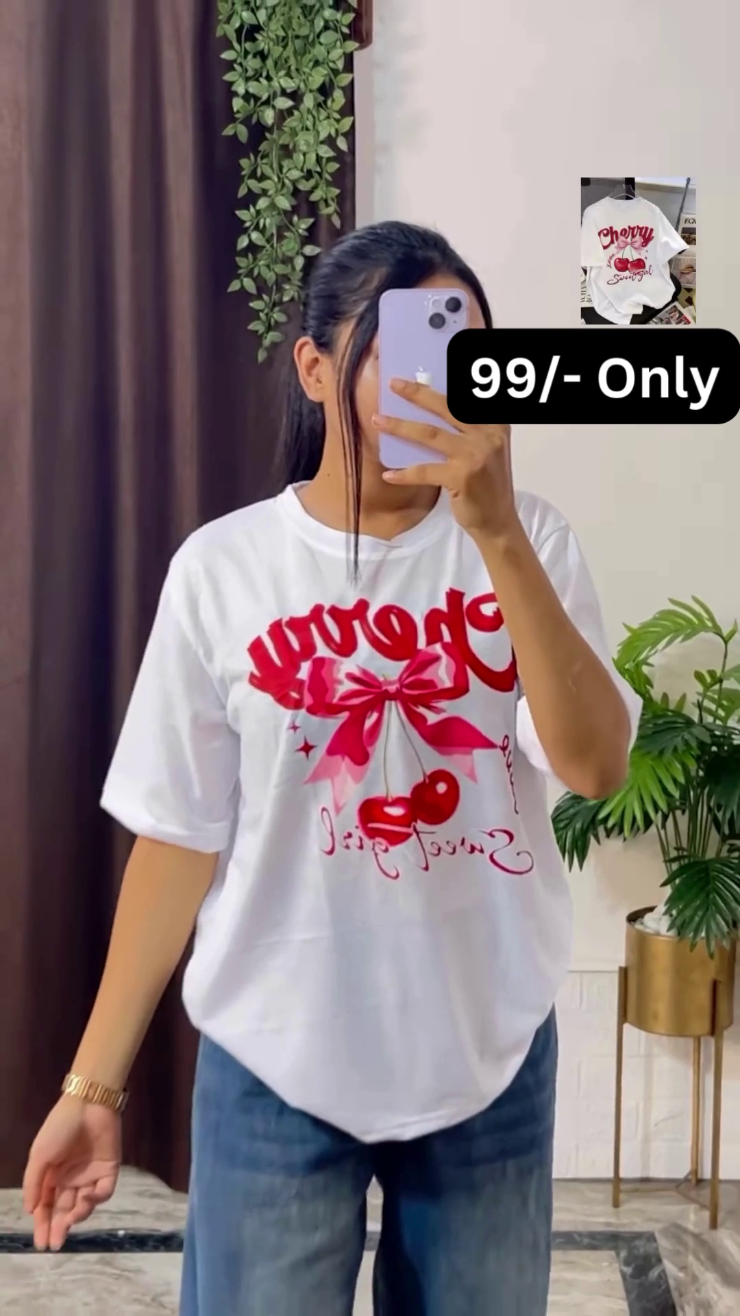 White Graphic T-Shirt with Bold Red and Car Print