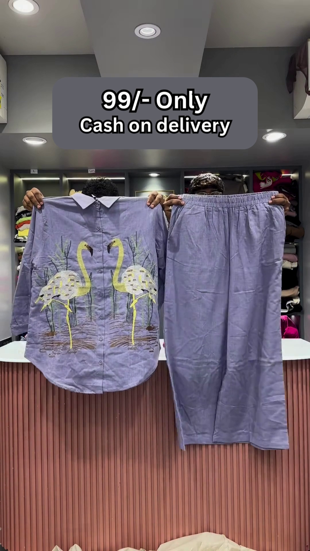 Hot Pink Flamingo Embroidered Two-Piece Set