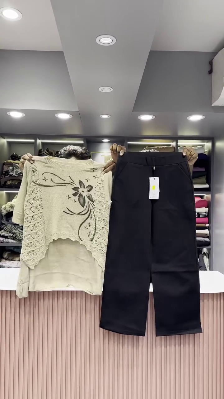 Artistic Knit Sweater and Black Wide-Leg Pant Set