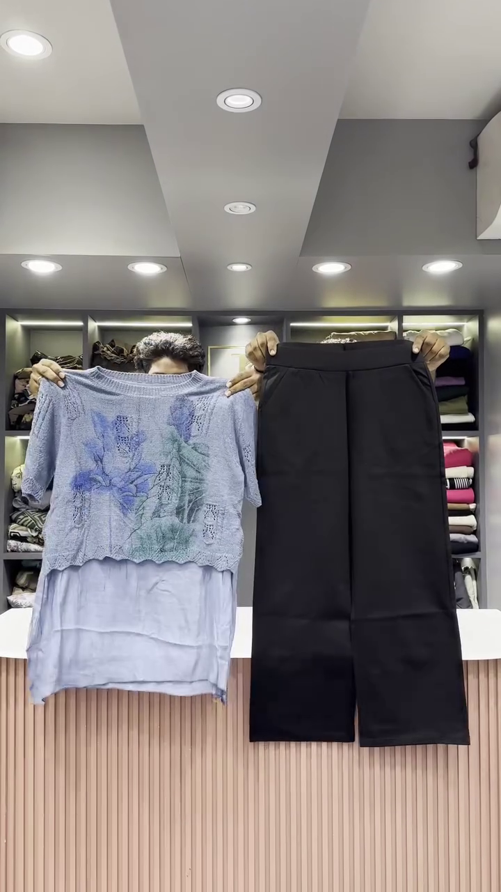 Artistic Knit Sweater and Black Wide-Leg Pant Set