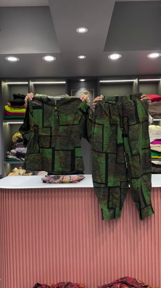 Bold Abstract Green and Black Two-Piece Set