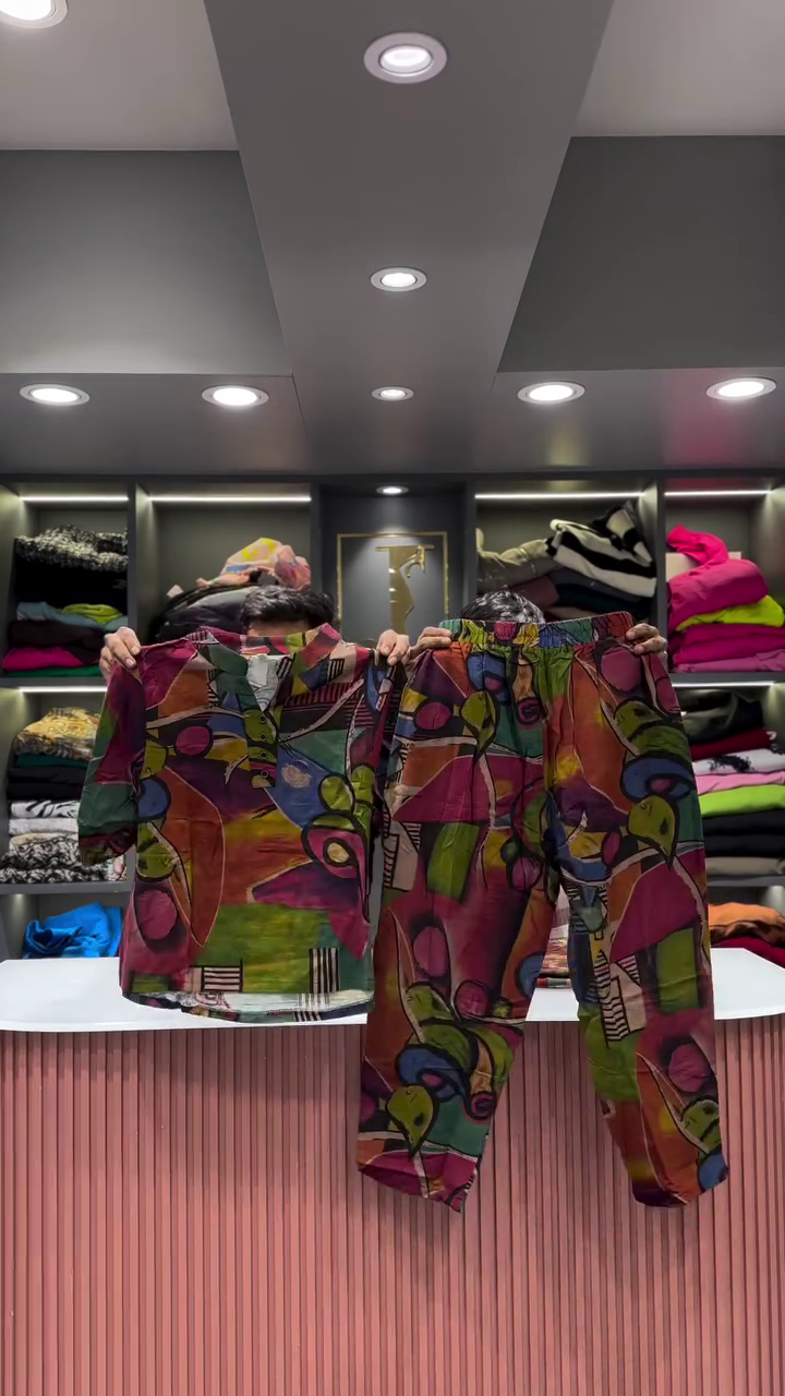 Artistic Abstract Patchwork Print Shirt and Pants Set