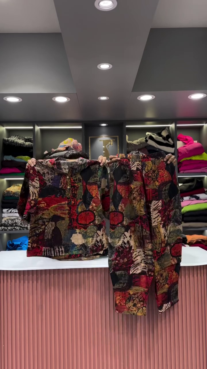 Artistic Abstract Patchwork Print Shirt and Pants Set
