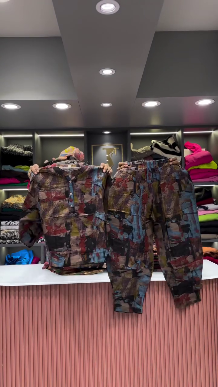 Artistic Abstract Patchwork Print Shirt and Pants Set
