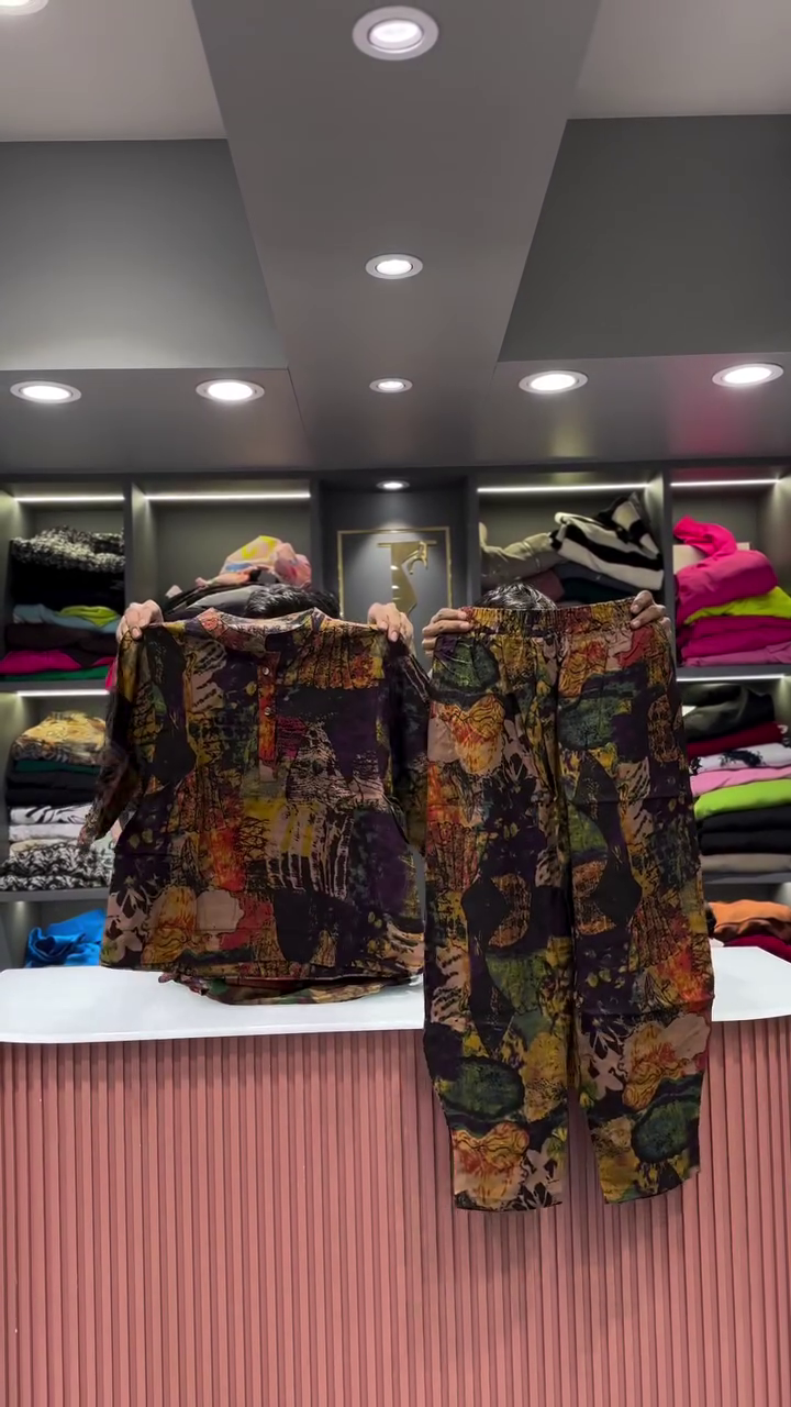 Artistic Abstract Patchwork Print Shirt and Pants Set
