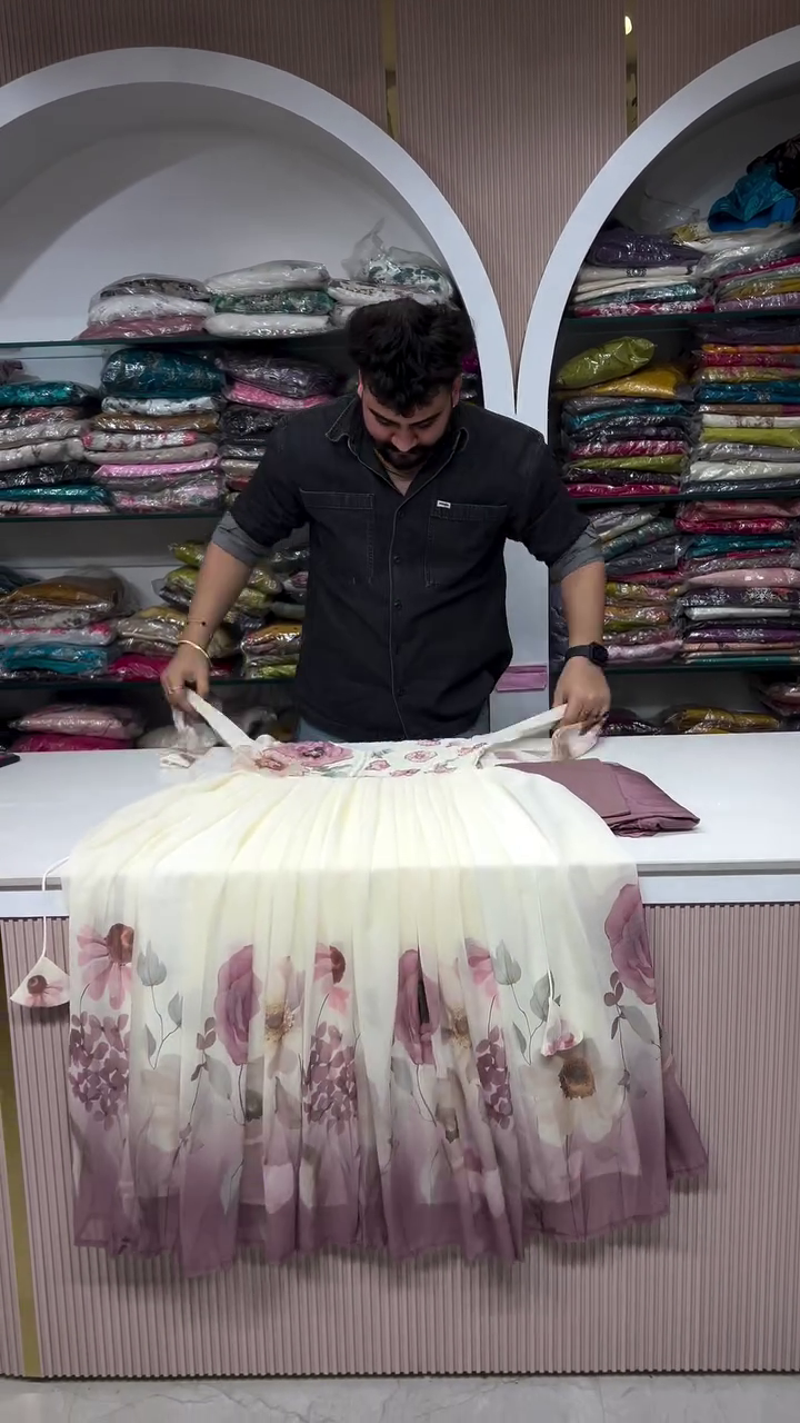 Elegant Mauve and Floral Printed Three-Piece Ensemble