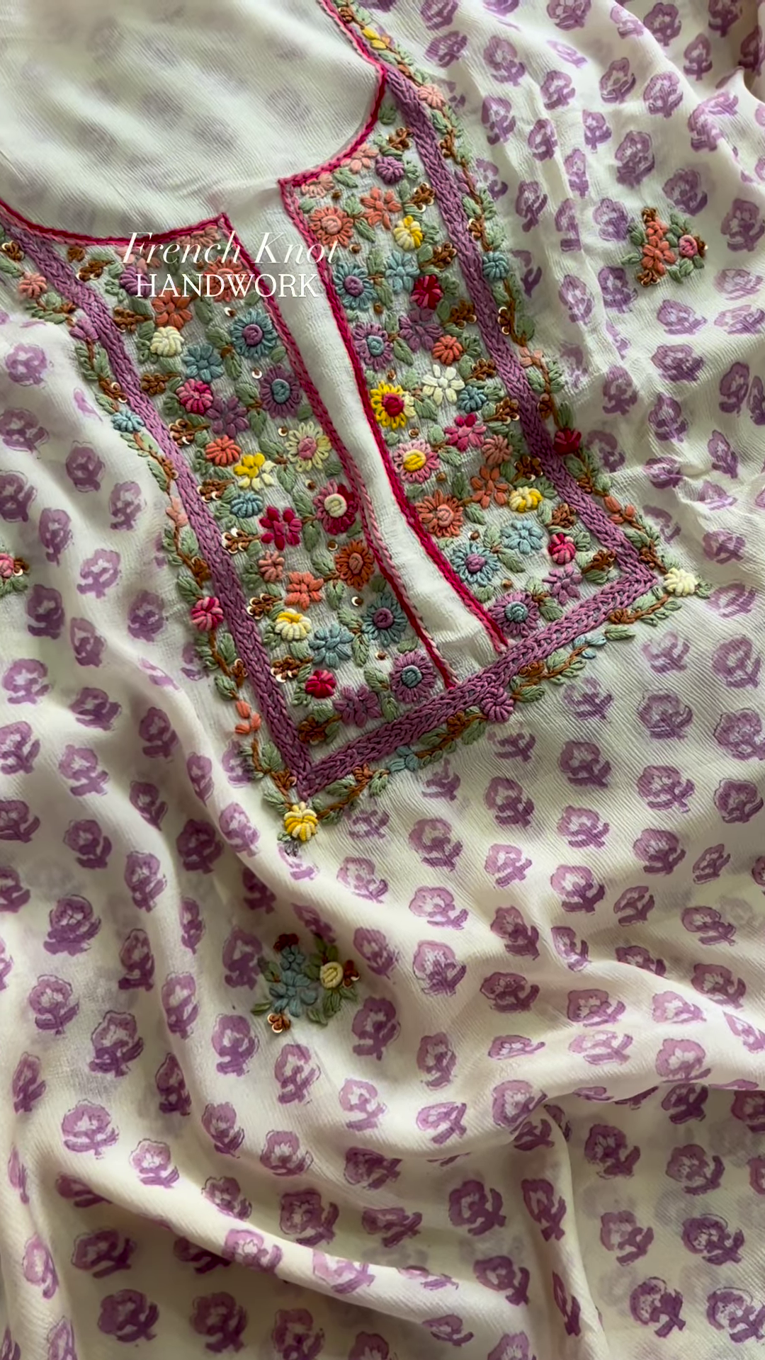 Handcrafted Floral Embroidered Kurta with French Knot Work