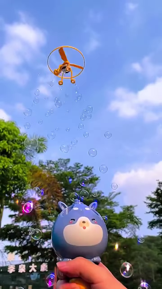 Flying Bubble Launcher Toy โ Cute Animal Design with Rotating Propeller